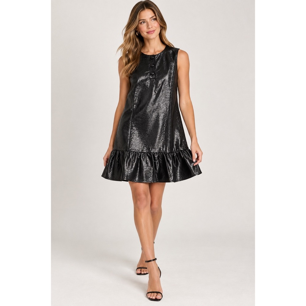 Heyson Metallic Faux-Leather Ruffle Hem Dress / Available in S, M & L / NWT